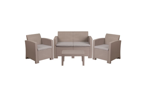 OSC Designs - 4 Piece Rattan Style Patio Love Seat Set - Light Gray