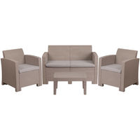 OSC Designs - 4 Piece Rattan Style Patio Love Seat Set - Light Gray