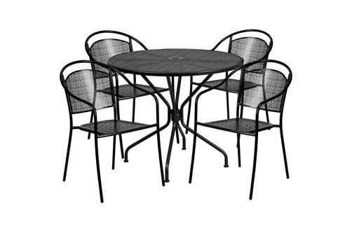 OSC Designs - Round Steel Patio Table with 4 Chairs - Black