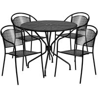 OSC Designs - Round Steel Patio Table with 4 Chairs - Black