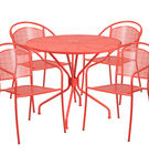 OSC Designs - Round Steel Patio Table with 4 Chairs - Red