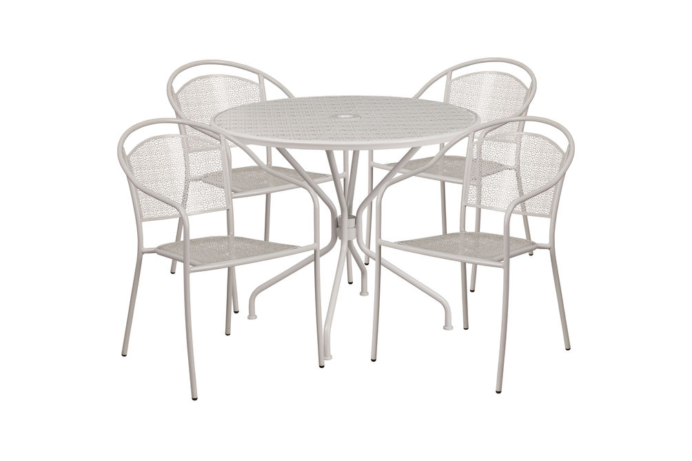 OSC Designs - Round Steel Patio Table with 4 Chairs - Silver