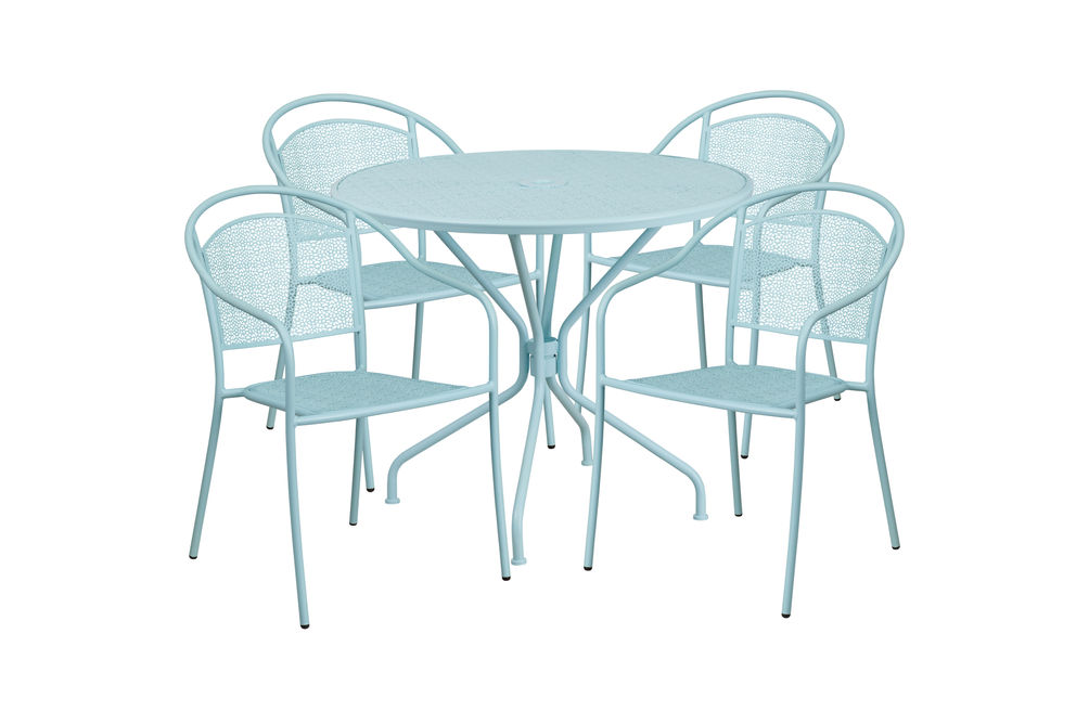 OSC Designs - Round Steel Patio Table with 4 Chairs - Sky Blue