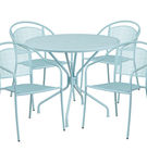 OSC Designs - Round Steel Patio Table with 4 Chairs - Sky Blue