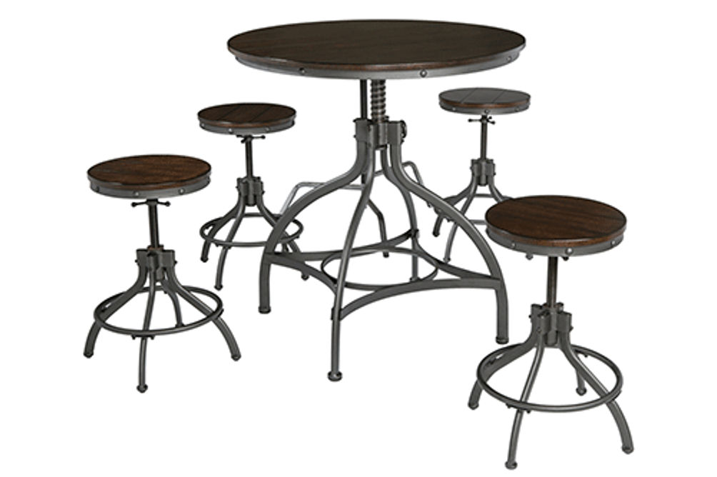 Odium Counter Height Dining Table and Bar Stools (Set of 5)-Brown