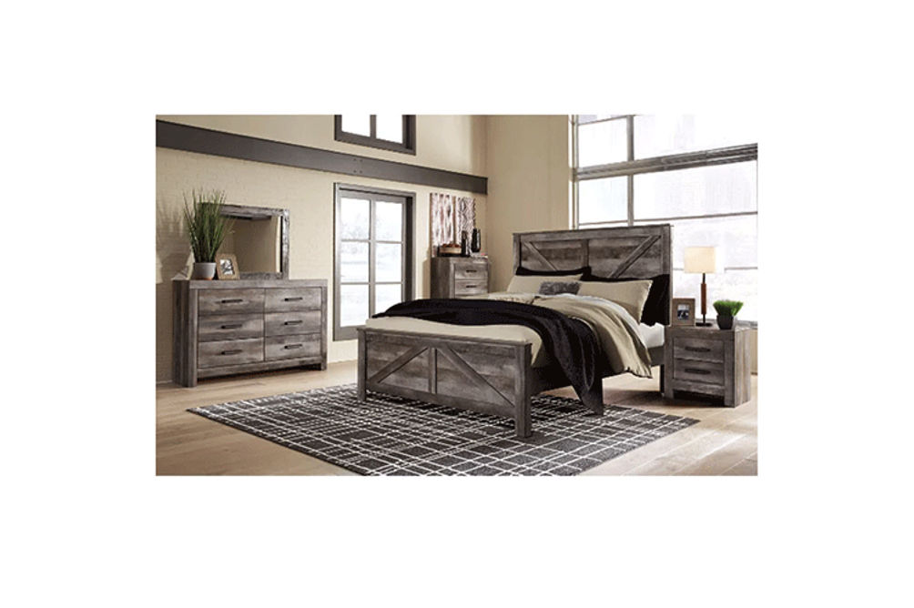 4PC Wynnlow King Crossbuck Panel Bedroom, Gray