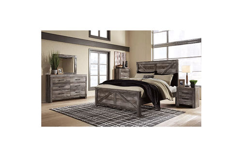 4PC Wynnlow King Crossbuck Panel Bedroom, Gray