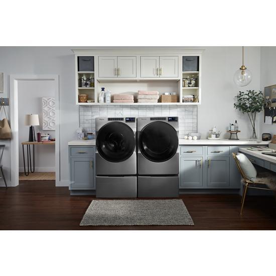 Whirlpool Chrome Shadow 4.5 Cu. Ft. FL Washer and 7.4 Cu. Ft. Electric Wrinkle Shield Dryer Pair