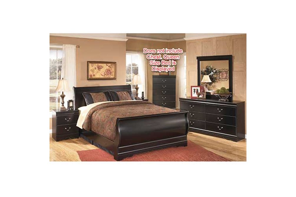 Huey Vineyard Full Sleigh Bed, Dresser, Mirror and Nightstand-Black