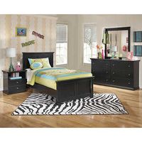 Maribel Twin Panel Bed, Dresser, Mirror and Nightstand-Black