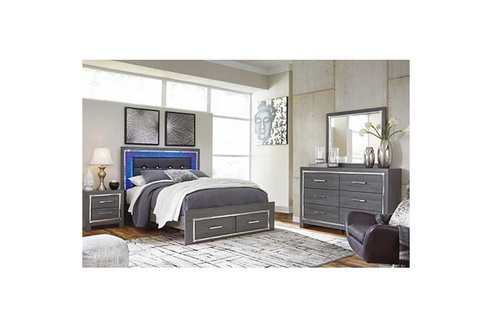 Signature Design by Ashley Lodanna King Panel Storage Bed with Mirrored Dresse