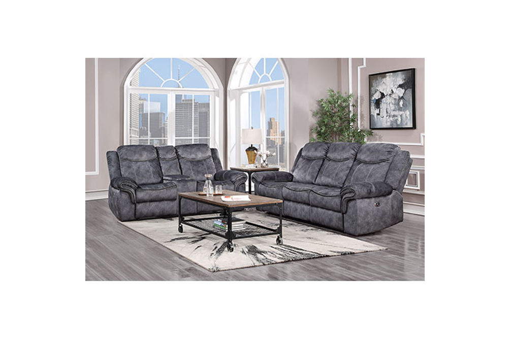 2PC Domino Motion Sofa & Love W Console, Granite