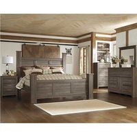 Juararo King Poster Bed, Dresser, Mirror and Nightstand-Dark Brown