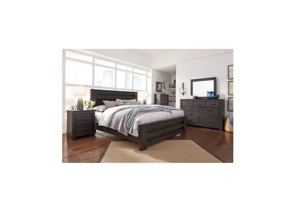 Brinxton King Panel Bed, Dresser, Mirror and Nightstand-Charcoal