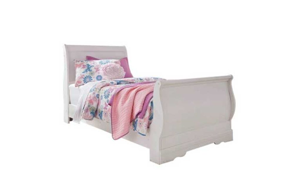 Anarasia Twin Sleigh Bed, Dresser, Mirror and Nightstand-White