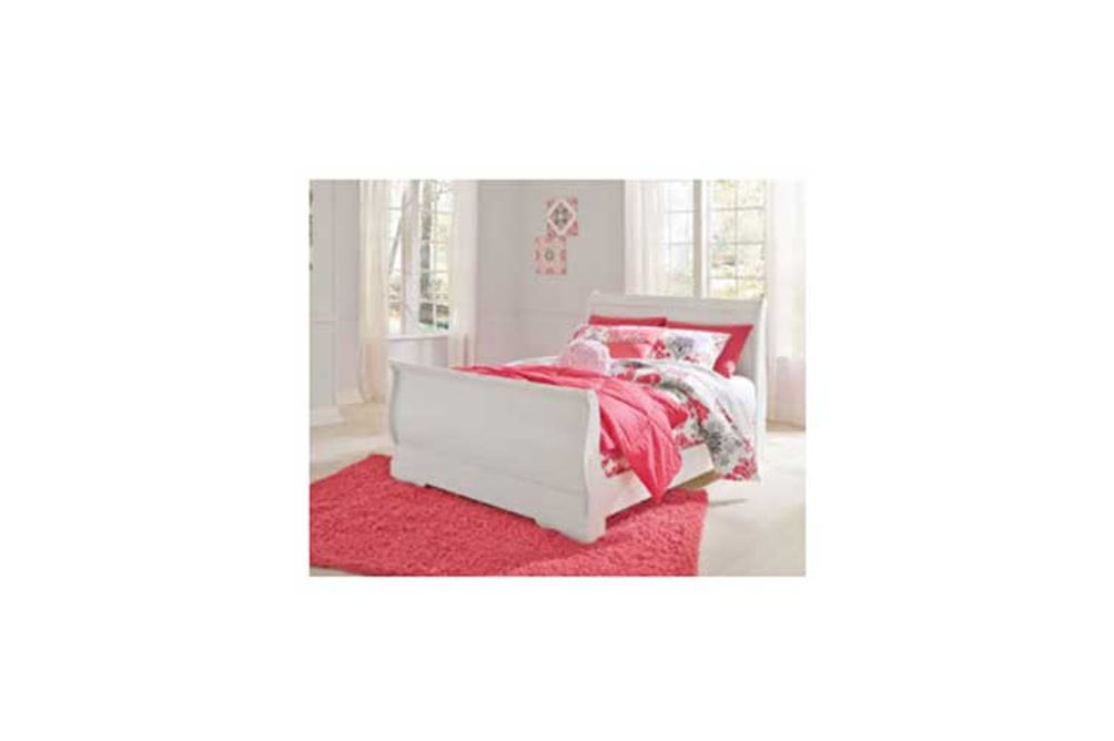 Anarasia Full Sleigh Bed with Dresser, Mirror and Nightstand-White