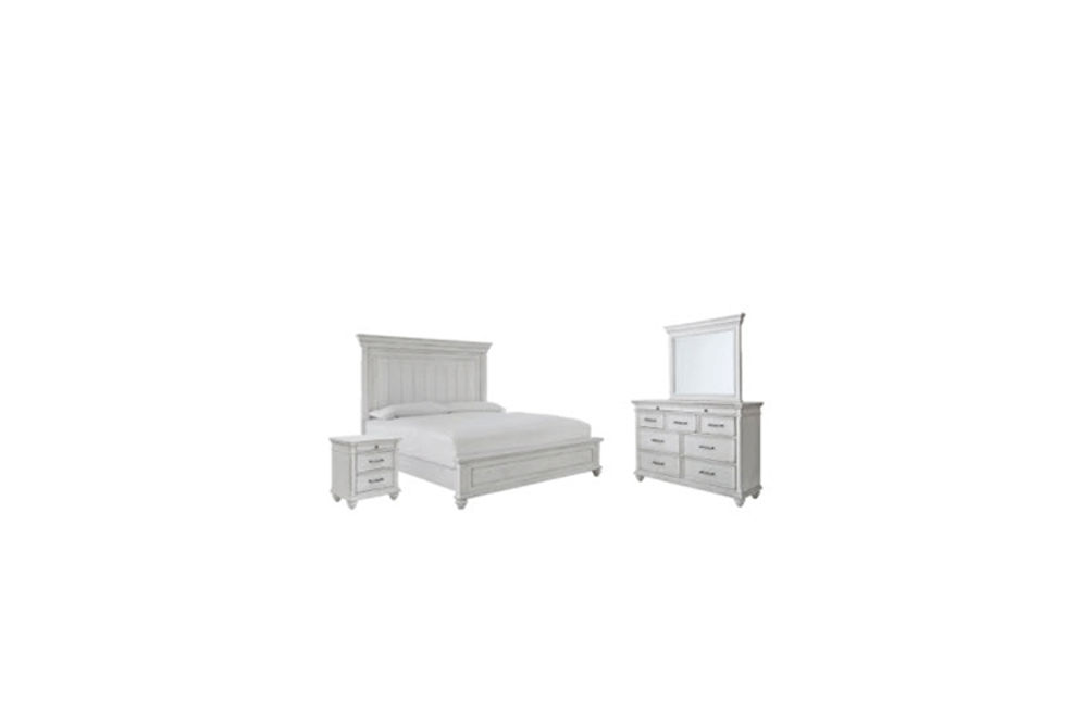 Benchcraft Kanwyn King Panel Bed, Dresser, Mirror and Nightstand-Whitewash