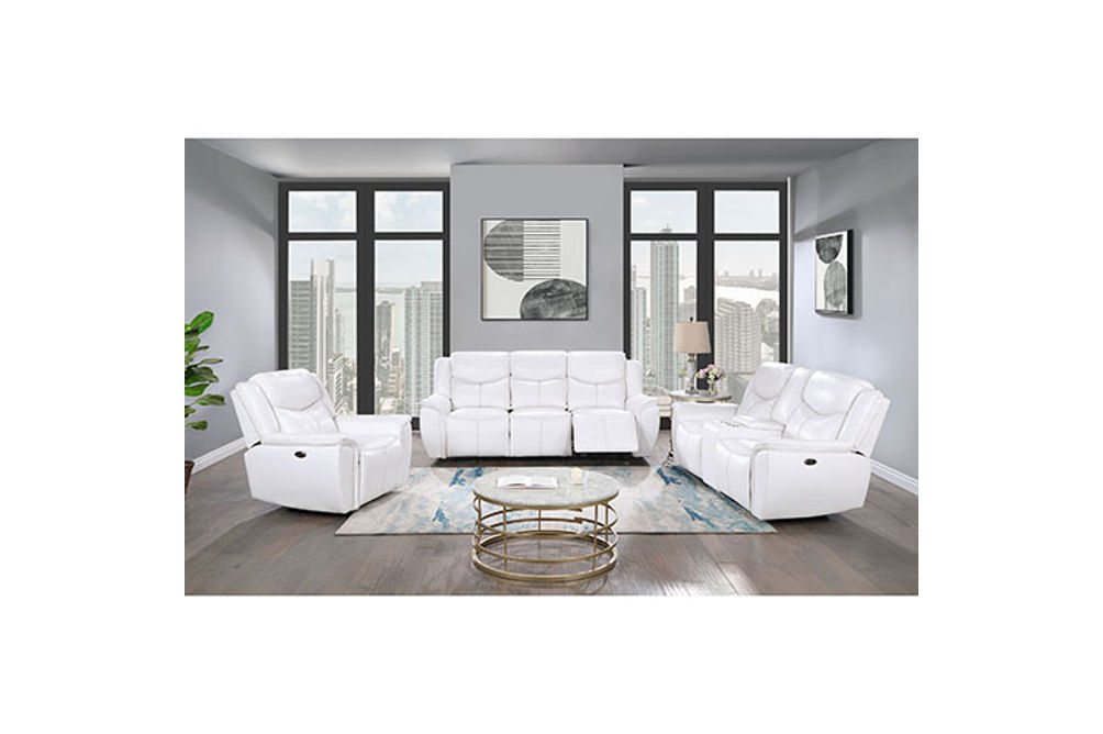 2PC U5987 Power Reclining Sofa/Love, White