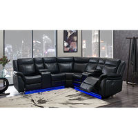 UM02 Power Reclining Leather Sectional, Black