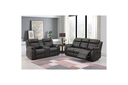 2PC U8517 Reclining Sofa & Reclining Console Loveseat, Grey