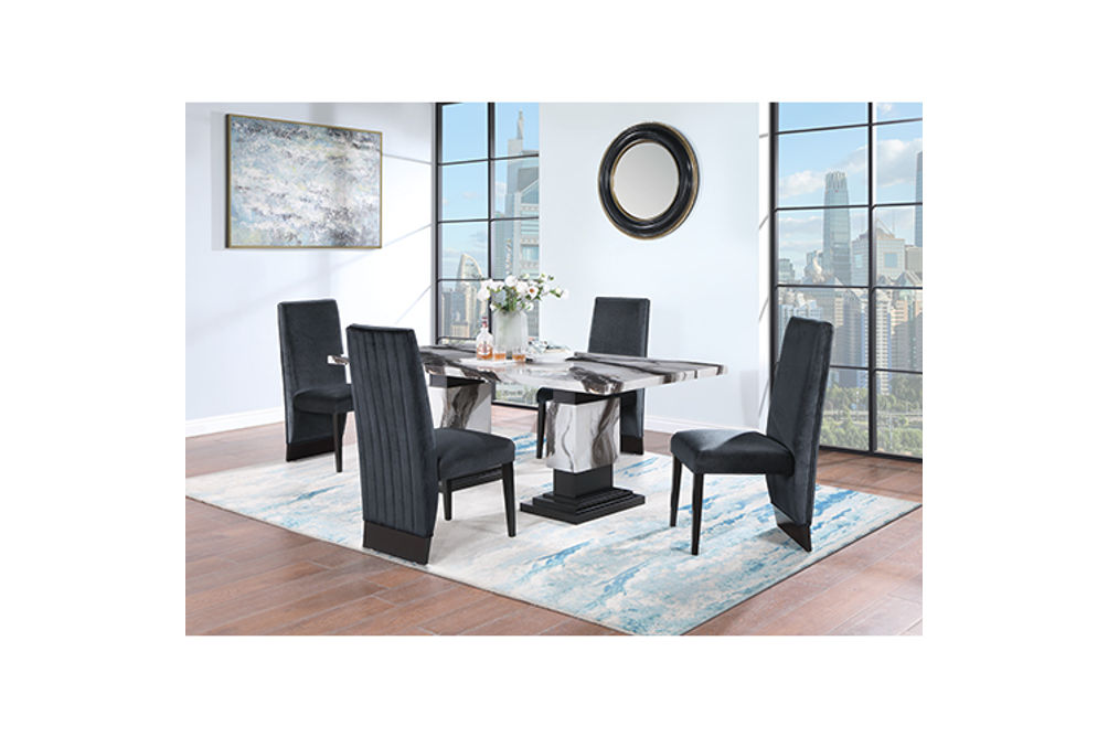 5PC D12 Dining Table + 4 Black Chairs