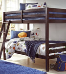 Halanton Twin over Twin Bunk Bed with 2 Twin Mattresses-Dark Brown