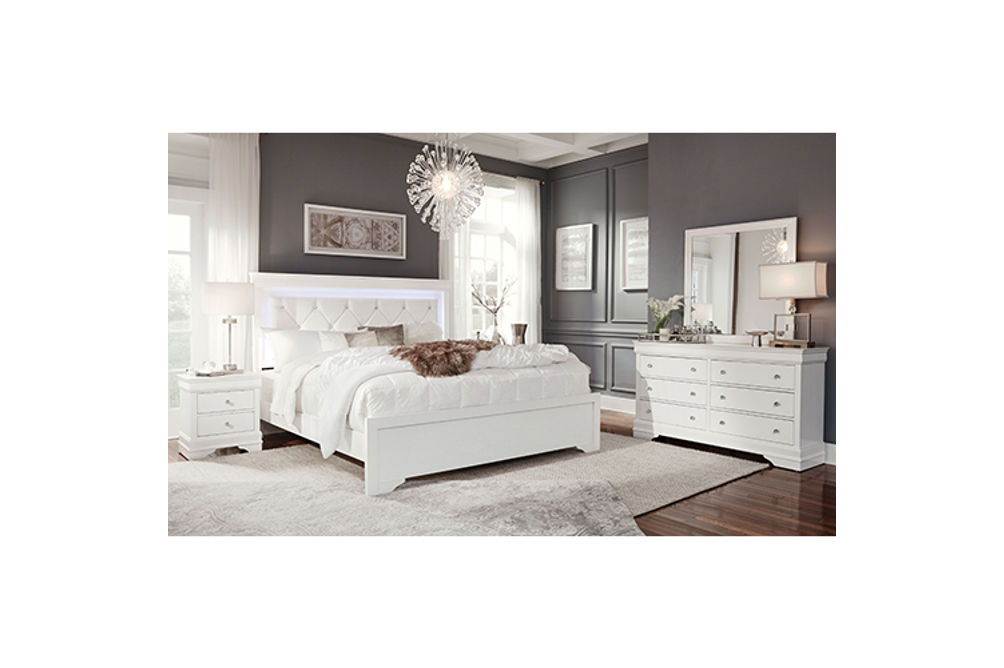 6 PC POMPEI WHITE QUEEN BEDROOM QB DR MR NS