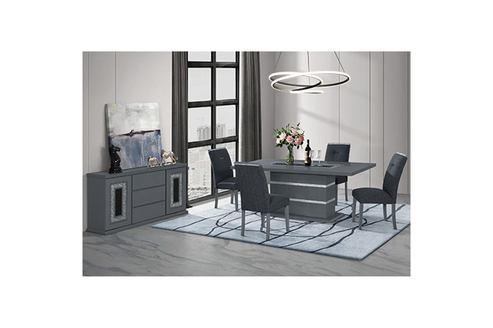 5PC MONACO DINING TABLE & CHAIRS(4), DARK GREY