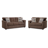 2PC Kennedy Sofa & Loveseat, Brown