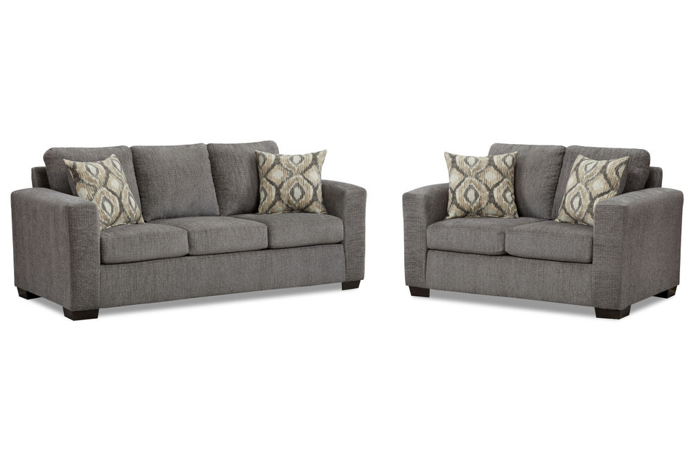 2PC Graytone Sofa & Loveseat, Gray