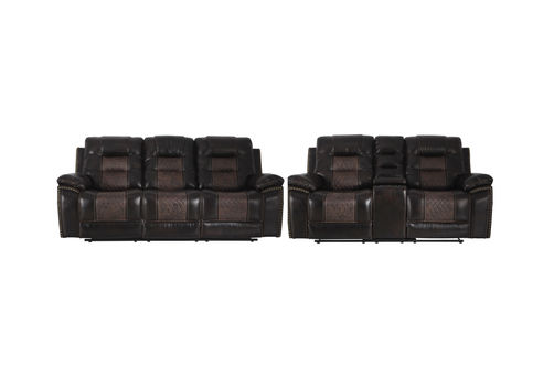 2PC Commander Reclining Sofa & Loveseat, Brown