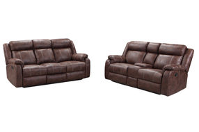 2PC Buckskin Reclining Sofa and Loveseat, Brown