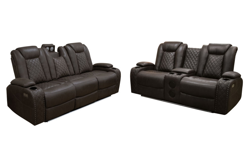 2PC Omega Power Sofa & Loveseat, Brown