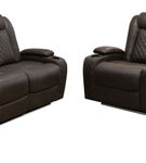 2PC Omega Power Sofa & Loveseat, Brown