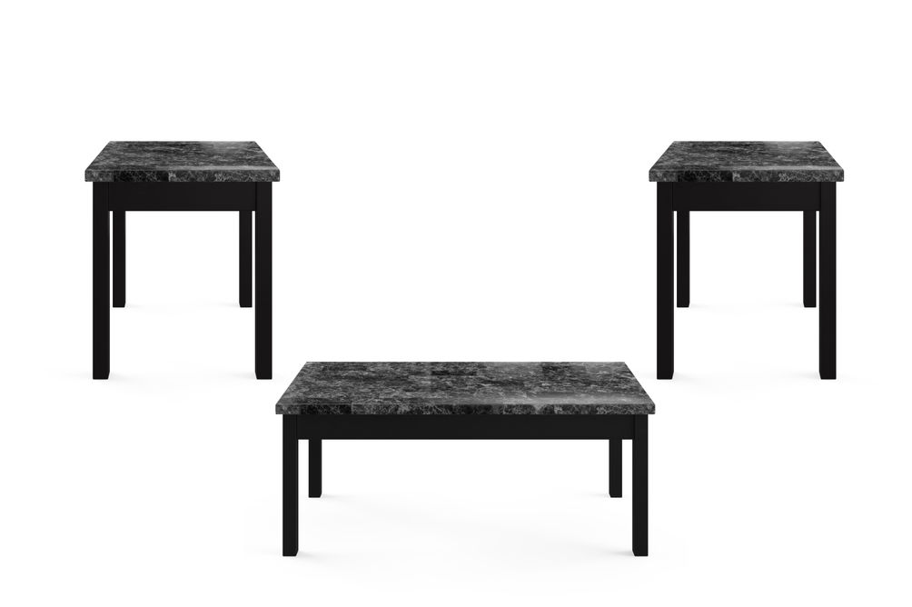 3PK Faux Marble Tables, Black