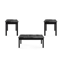 3PK Faux Marble Tables, Black