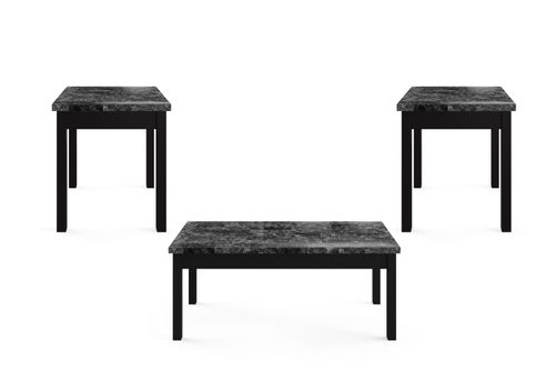 3PK Faux Marble Tables, Black