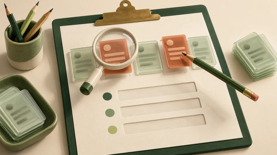 A worksheet with ordered data cards, a pencil and a magnifying glass invites array practice.