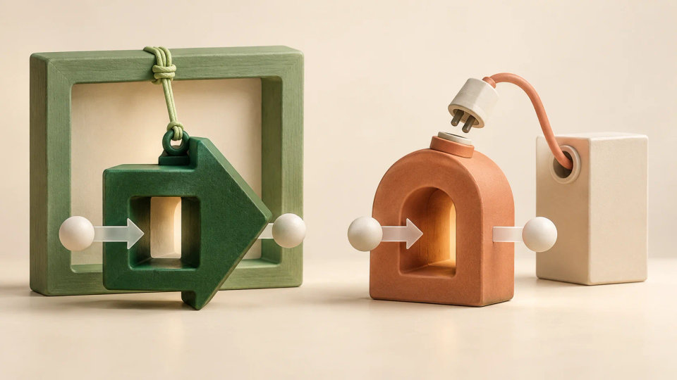 Two function portals contrast a fixed outer tether with a movable context connection.