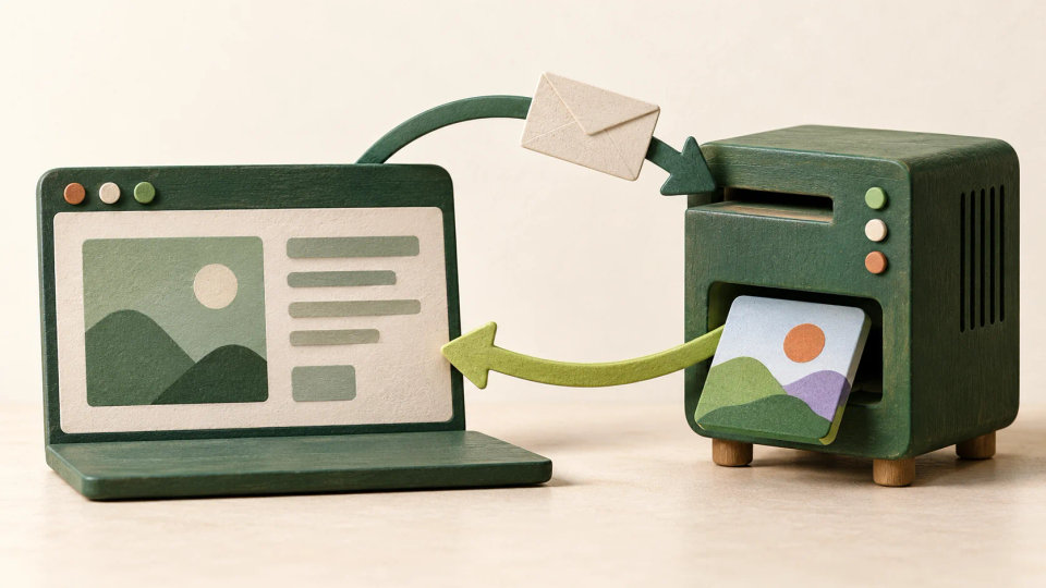 A browser sends a request envelope to a server and receives a response card.