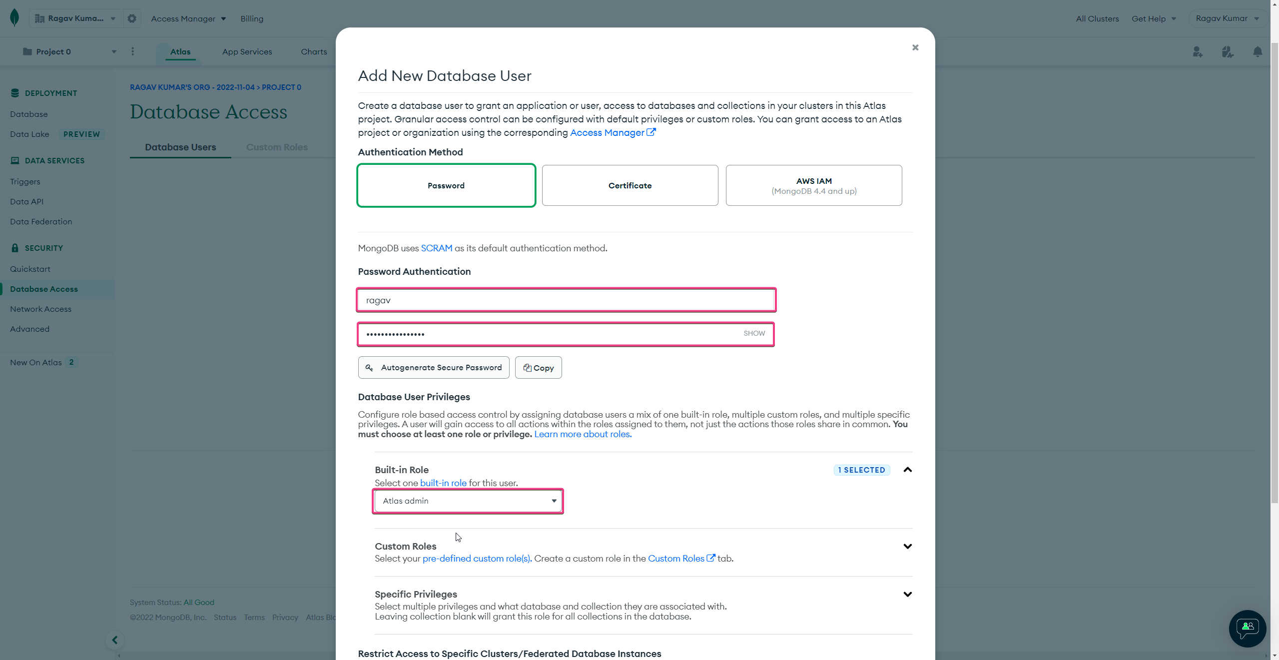 Use Autogenerate password to create a secure one