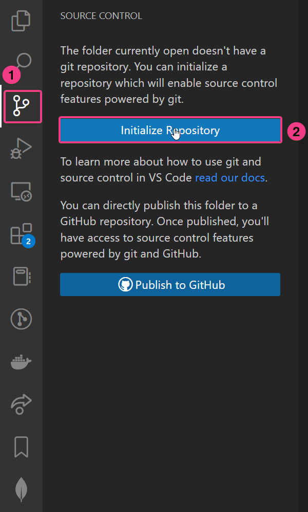 Click on Source control & Initialize Repository