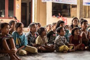children in school's corridor