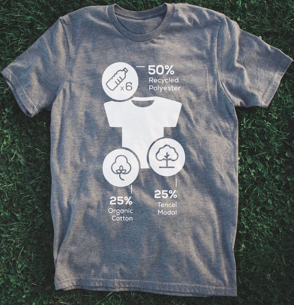 Graphic overlay of t-shirt materials on a t-shirt laying flat