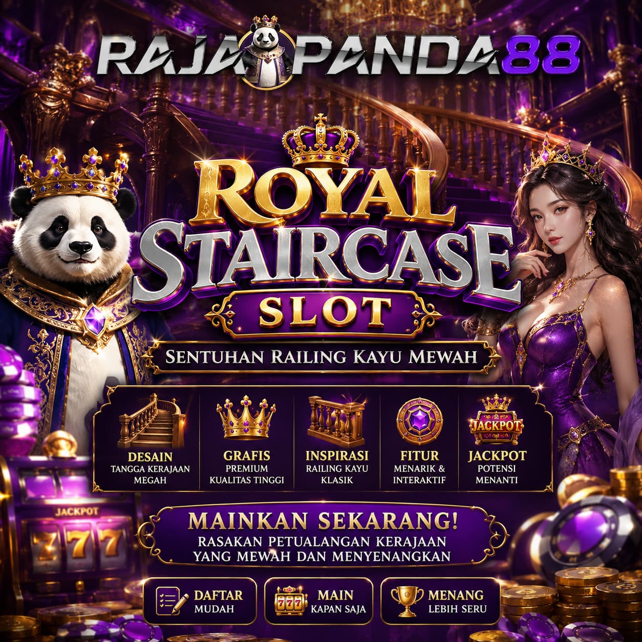 RAJAPANDA88 - Royal Staircase Slot dengan Sentuhan Railing Kayu Mewah