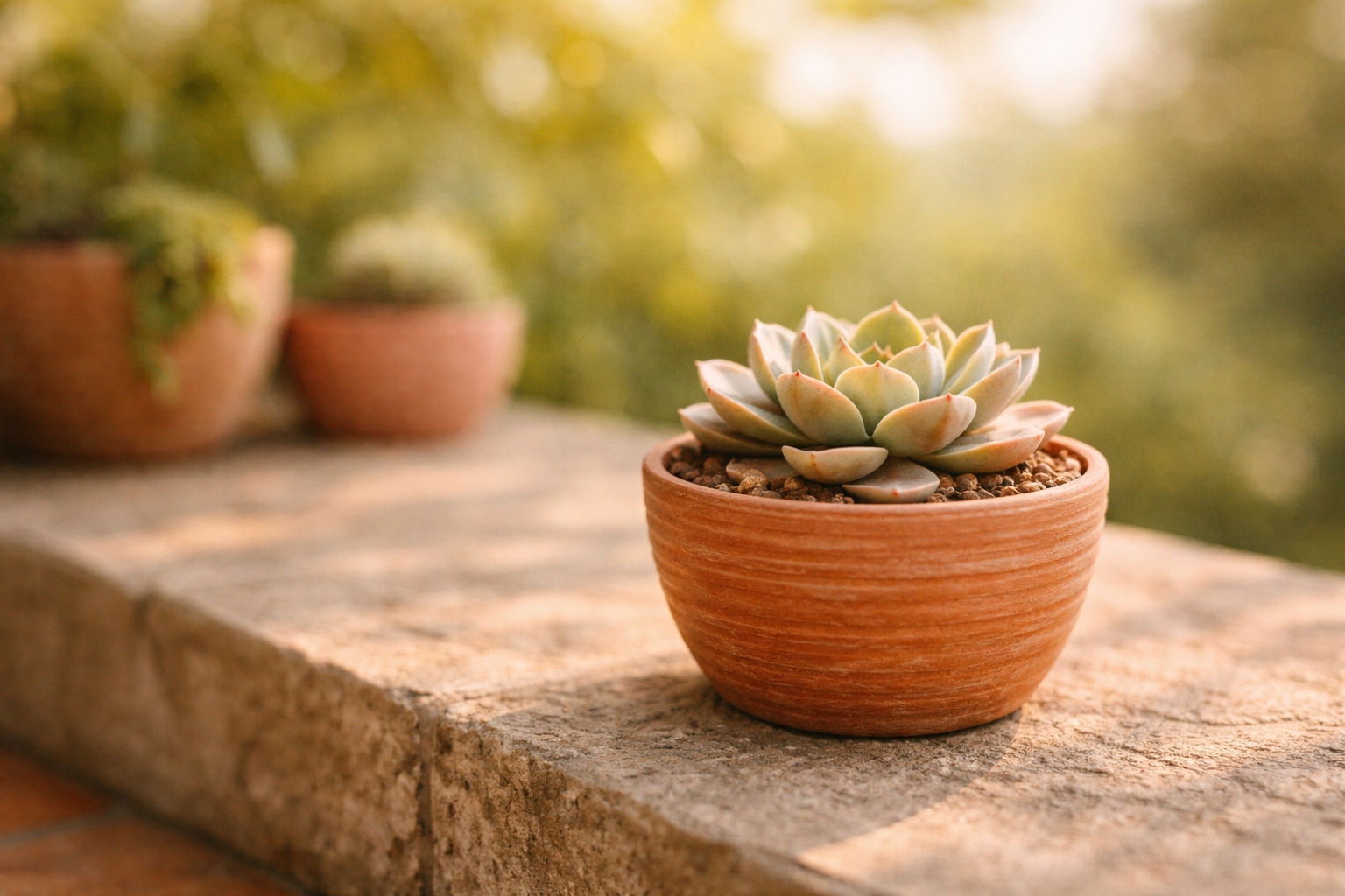 Succulents on a sunny terrace
