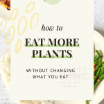 This Pinterest pin shows the title of the blog post "How to Eat Plant-based WIthout Changing Your Meals" with an image of a plant-based meal behind.