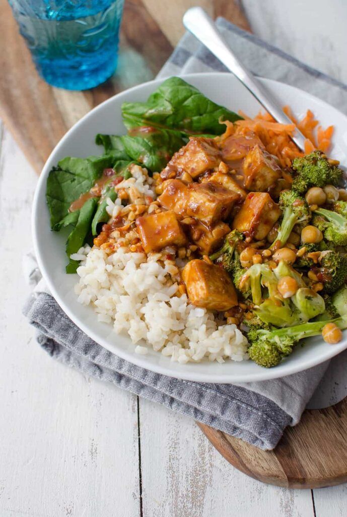 Peanut Tofu Buddha Bowl by Delish Knowledge