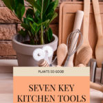 This image shows the Pinterest Pin for the blog post "Seven Key Tools to Transform Your Plant-Based Kitchen"