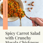 This image shows a Pinterest Pin for the recipe "Spicy Carrot Salad with Crunchy Masala Chickpeas"